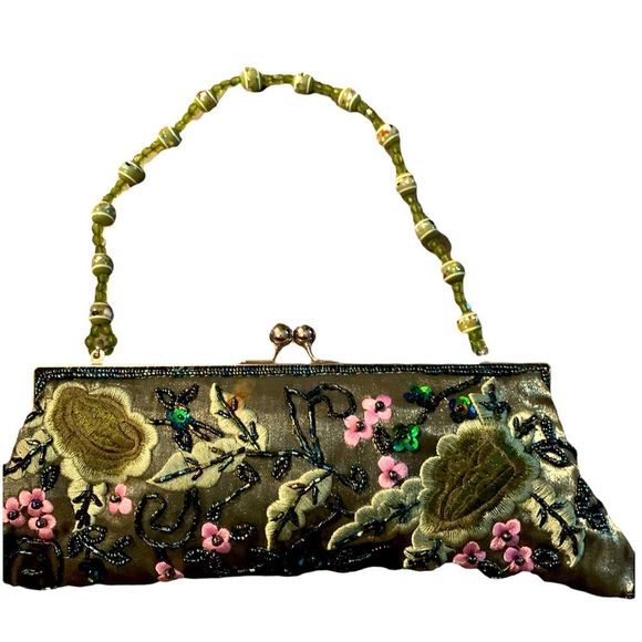 Vintage Handbags - Vintage embroidered beaded baguette bag